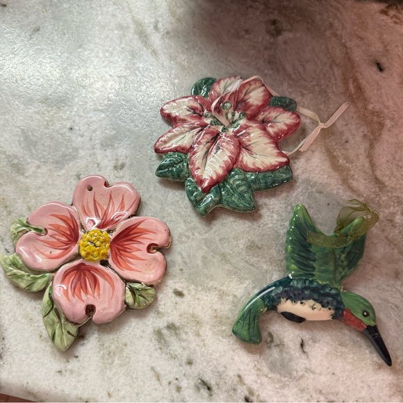 Gail Pittman Floral and Hummingbird Ceramic Ornaments - Picture 1 of 2